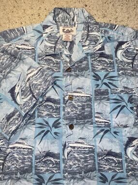 Bungalow Joe Men’s XXL Blue Cotton Rayon Marlin Sailfish Fishing Hawaiian Shirt